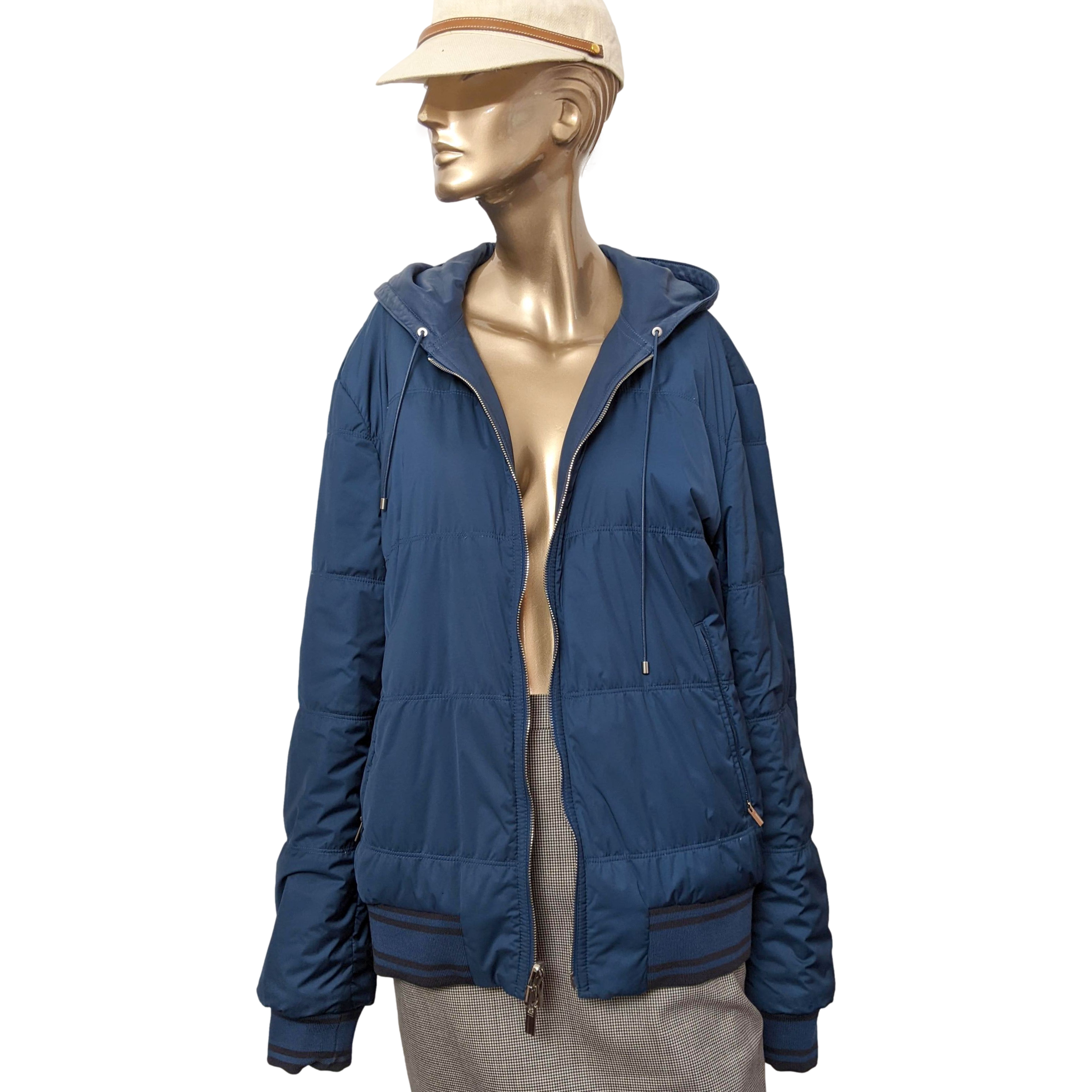 Hermes Men's Bleu de Prusse Lambskin Reversible Hooded Jacket Sz54