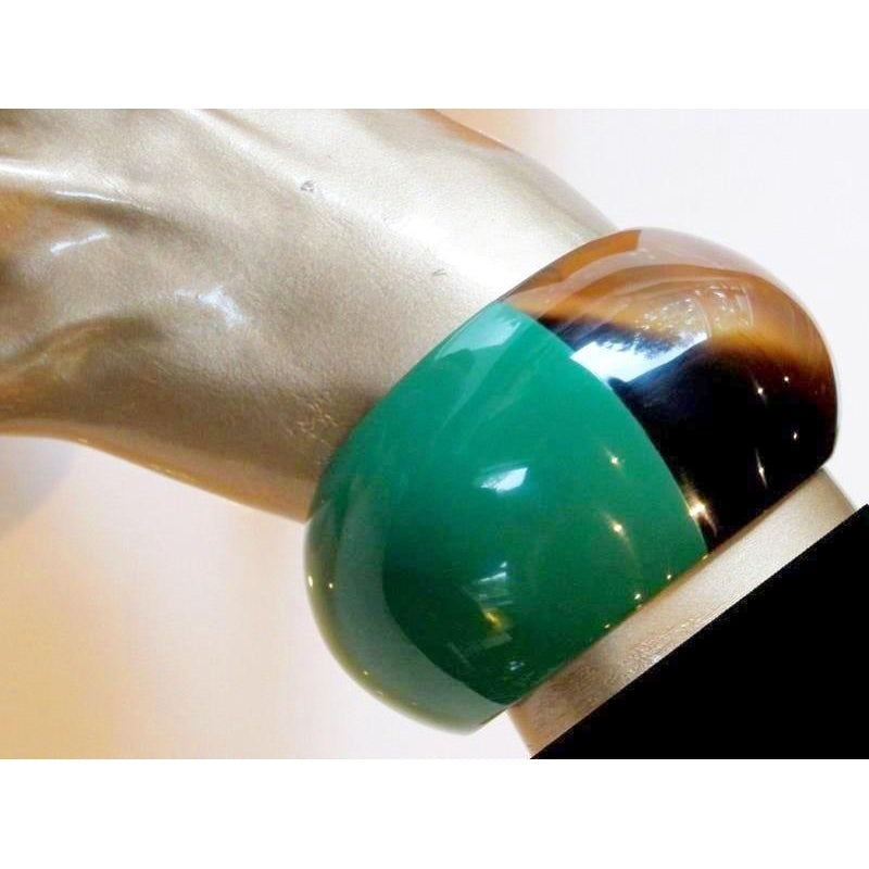 Hermes Laquered Green/Natural Horn Cuff Bracelet, Box! - poupishop