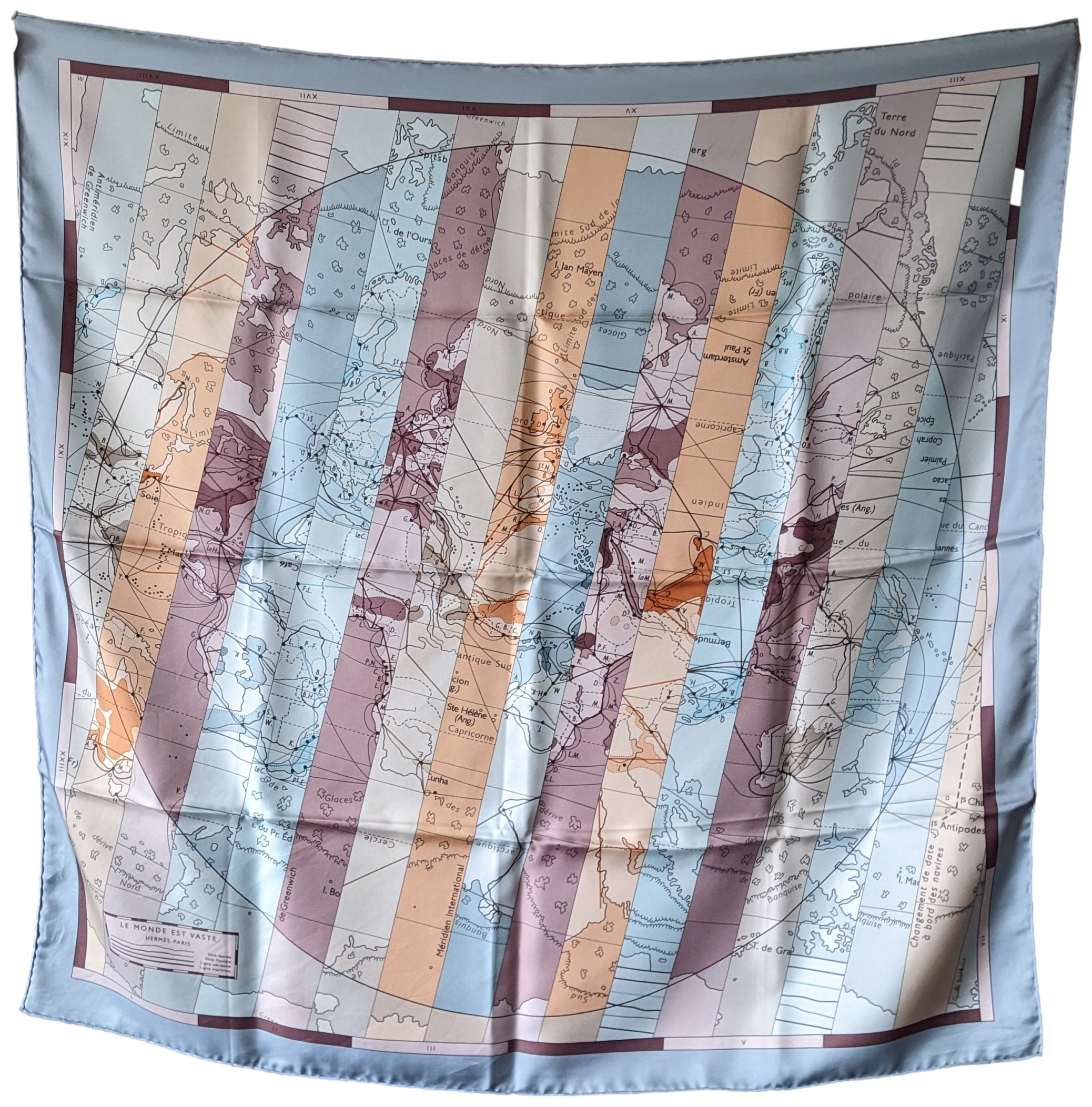 Hermes 2008 LE MONDE EST VASTE Twill Silk Scarf 90 x 90 cm