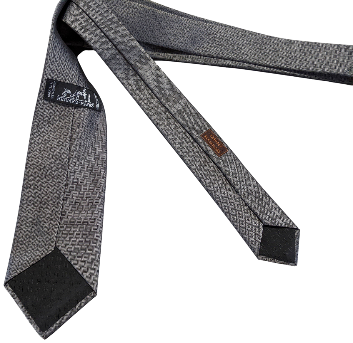Produits Hermes Gris/Orange Soie Lourde brodee Embroidered "Leaf" Thick Silk Tie, 8.5 cm