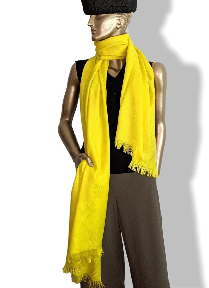 Hermes Lemon Yellow Fringed NEW LIBRIS Etole 85% Cashmere/15% Silk 75 x 210 cm, BNWT! - poupishop