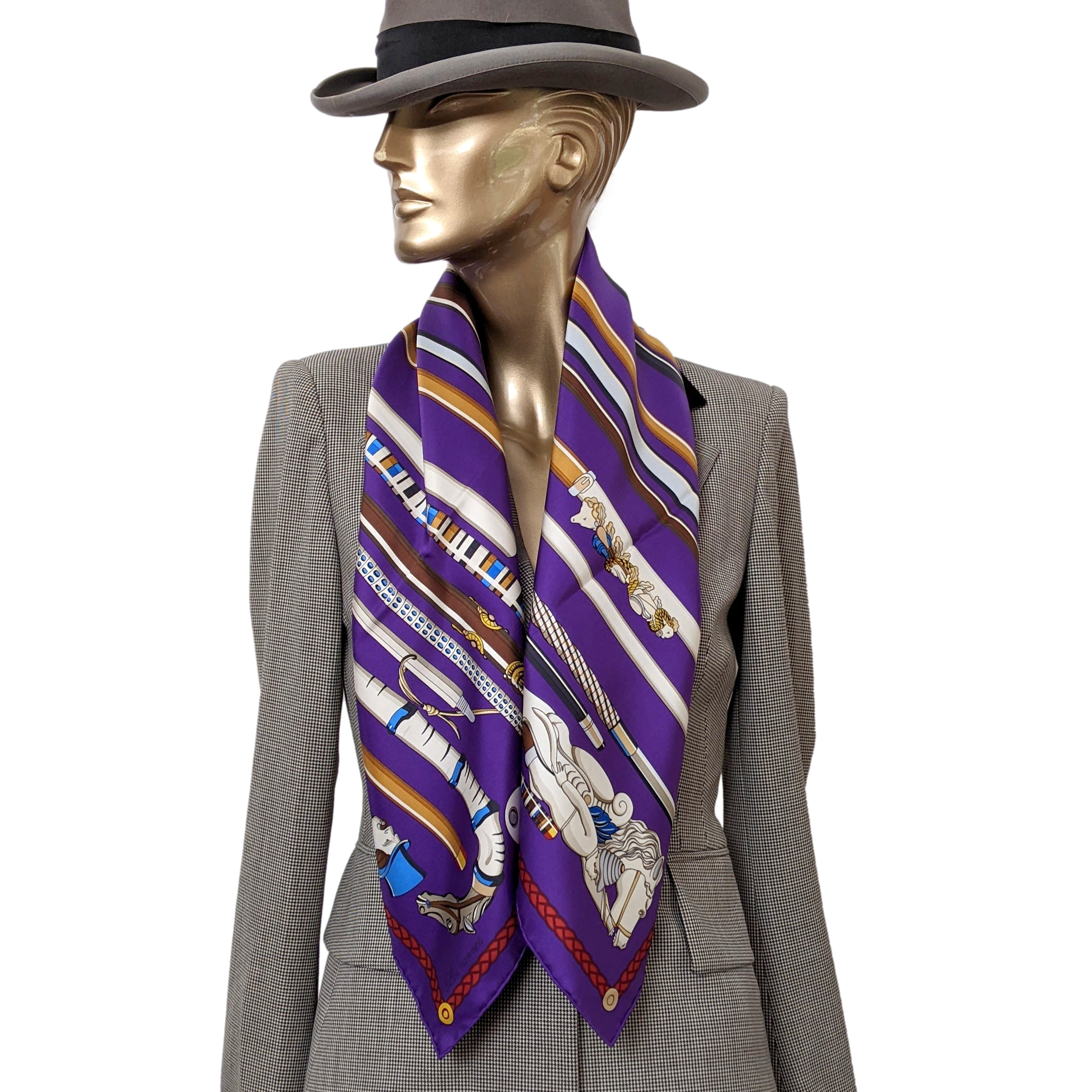 Produits Hermes 2014 Ultra Violet/Gris/Bleu " Les Cannes " by Virginie Jamin Twill 90cm