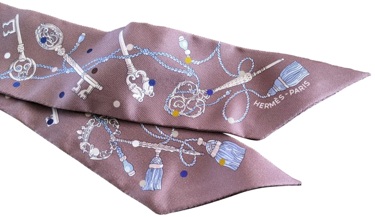 Hermes Marron Glace/Gris "Les Cles a Pois" Twilly