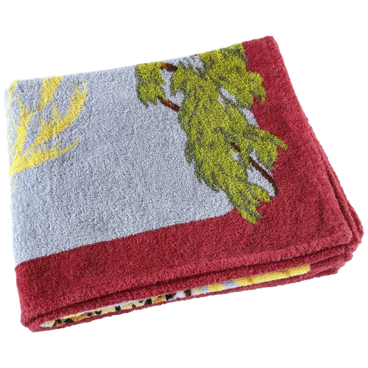 Hermes Bordeaux/Bleu/Orange "Les Guepards" by Robert Dallet Tapis de Plage Terry Beach Towel 150 x 90 cm