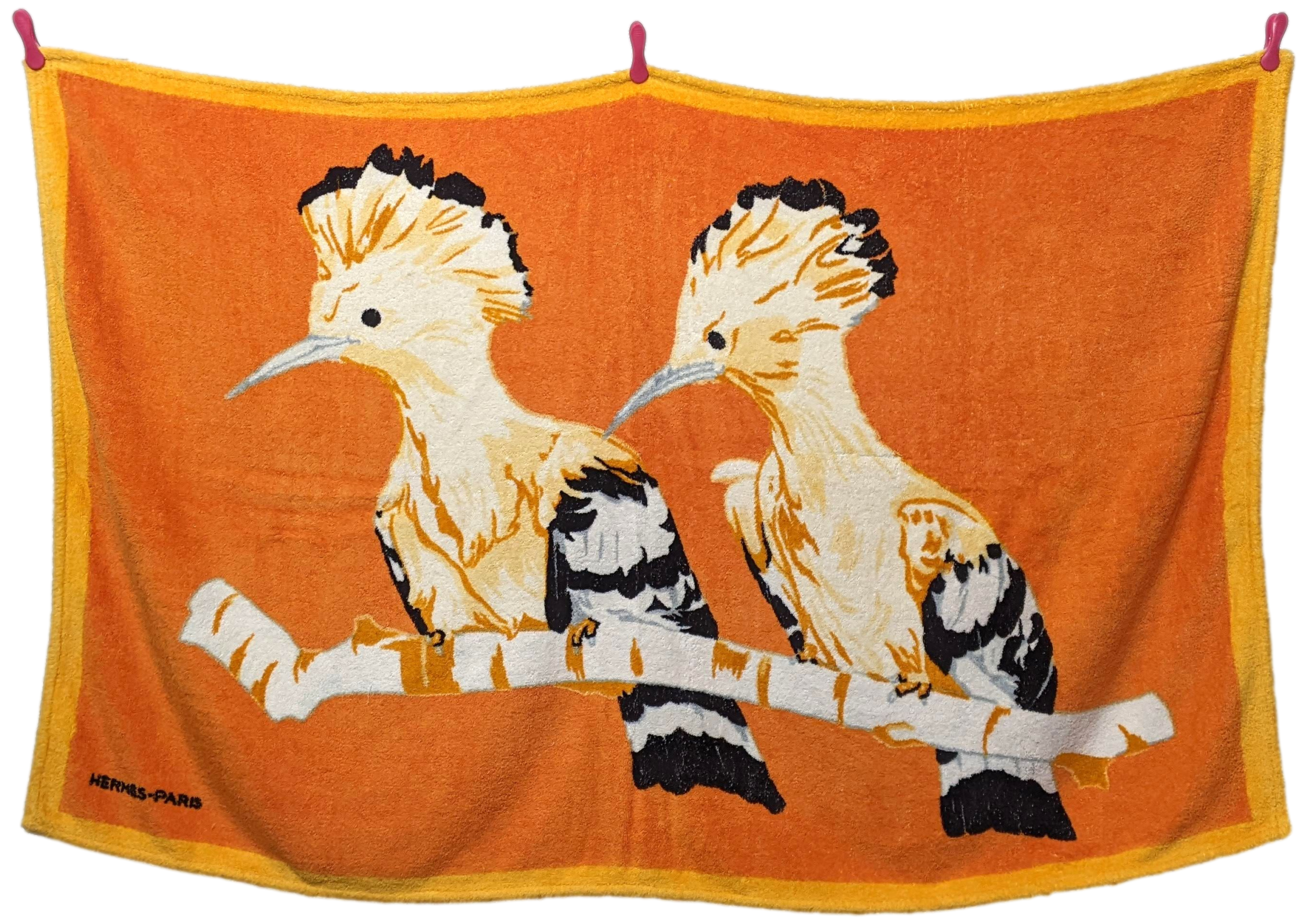 Hermes Vintage "Les Huppes" by Xavier de Poret Cotton Terry Beach Towel 90 x 150 cm