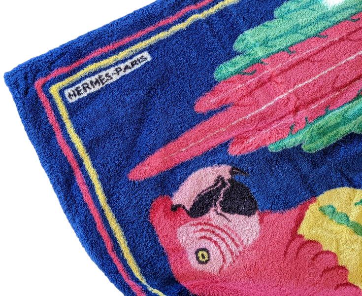 Produits Hermes Marine/Rose "Les Perroquets" Terry Beach Towel 90 x 150 cm