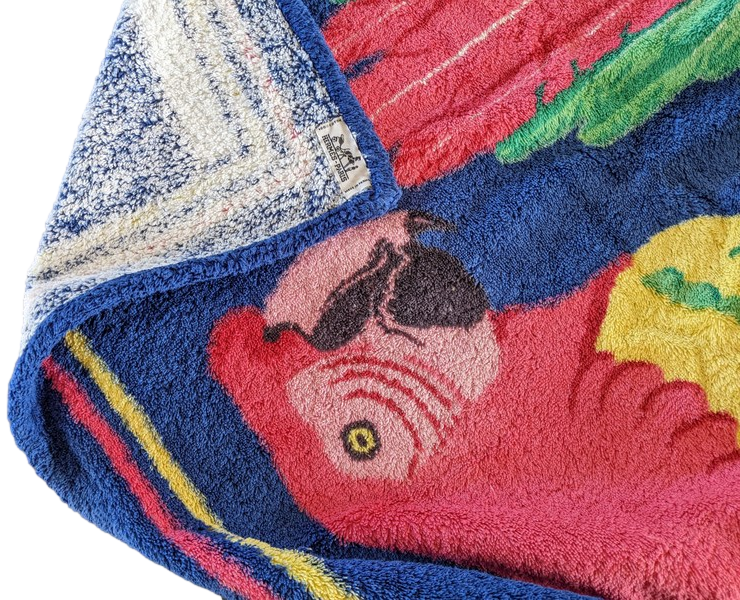 Produits Hermes Marine/Rose "Les Perroquets" Terry Beach Towel 90 x 150 cm