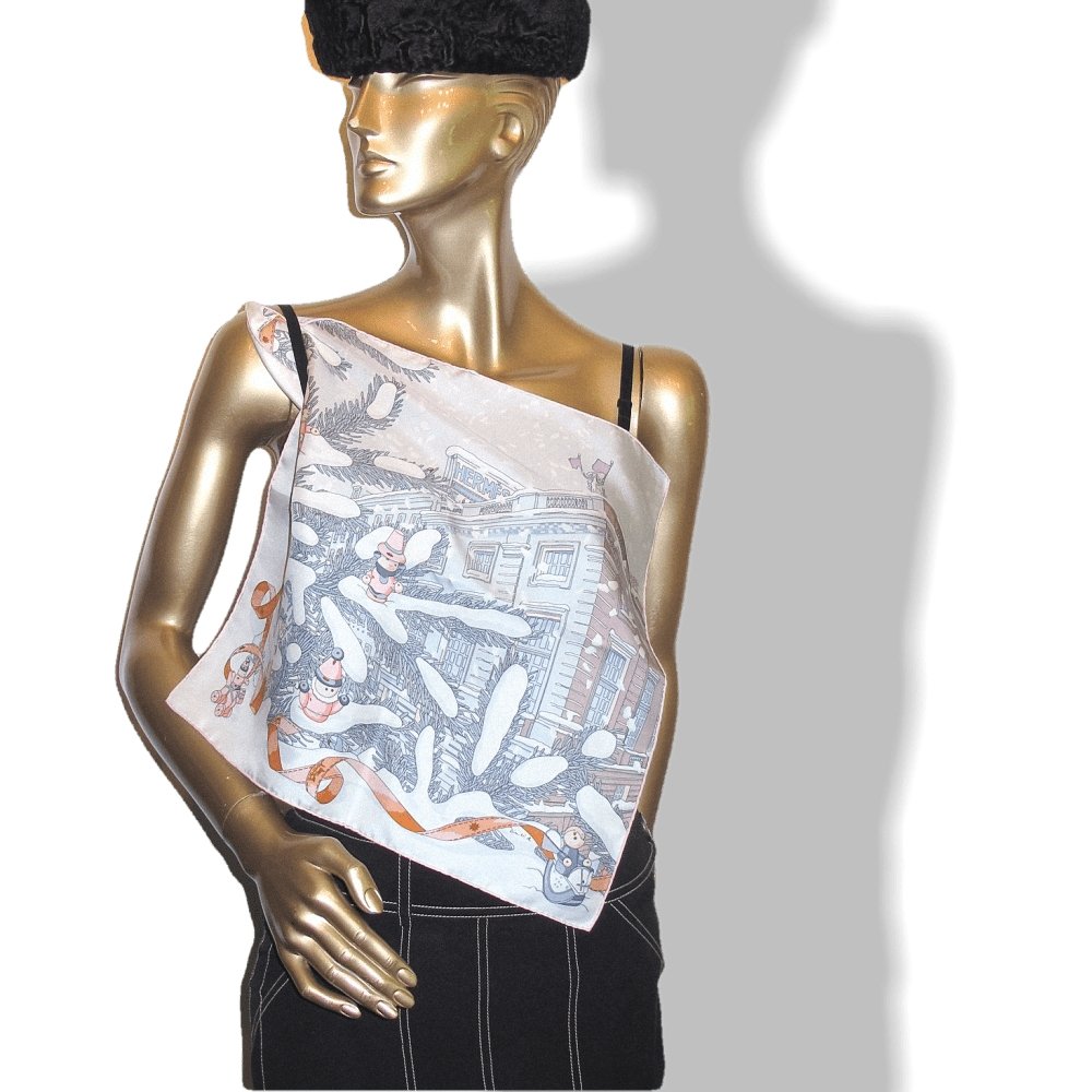 Hermes Light Pink, Pearl Grey Noel au 24 Faubourg Twill Gavroche 42cm, Rare in Box! - poupishop
