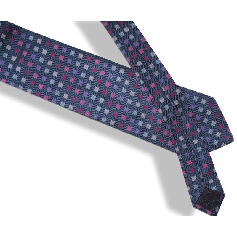 Hermes Ligth Navy Fuchsia Pink Squares Heavy Silk Tie, New! - poupishop
