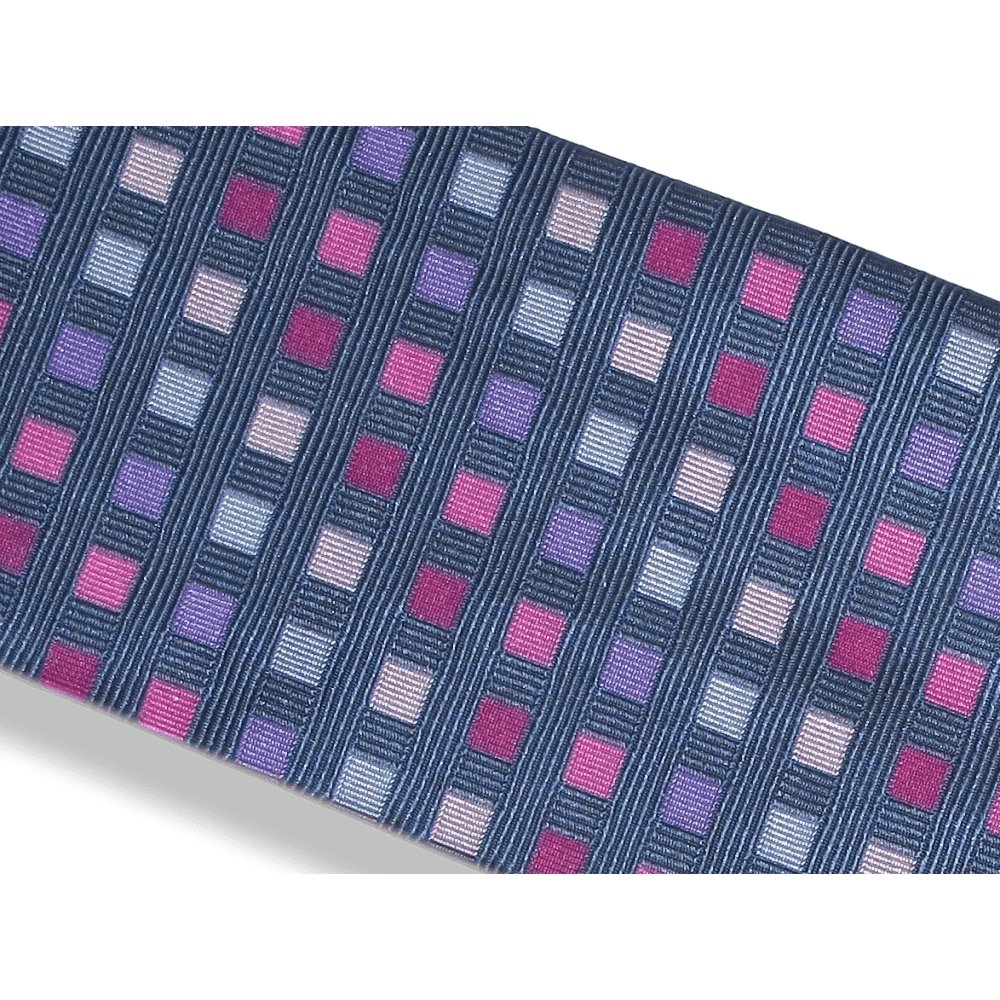 Hermes Ligth Navy Fuchsia Pink Squares Heavy Silk Tie, New! - poupishop
