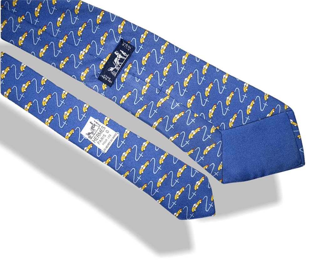 Hermes Limited Edition Blue Yellow Red Cars Le Mans 24 Hours Print Twill Silk Tie, 7811 FA, Rare! - poupishop