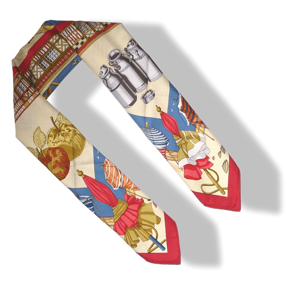 Hermes Limited to Deauville Charmes des Plages Normandes by Loic Dubigeon Cotton scarf 70, Rare! - poupishop