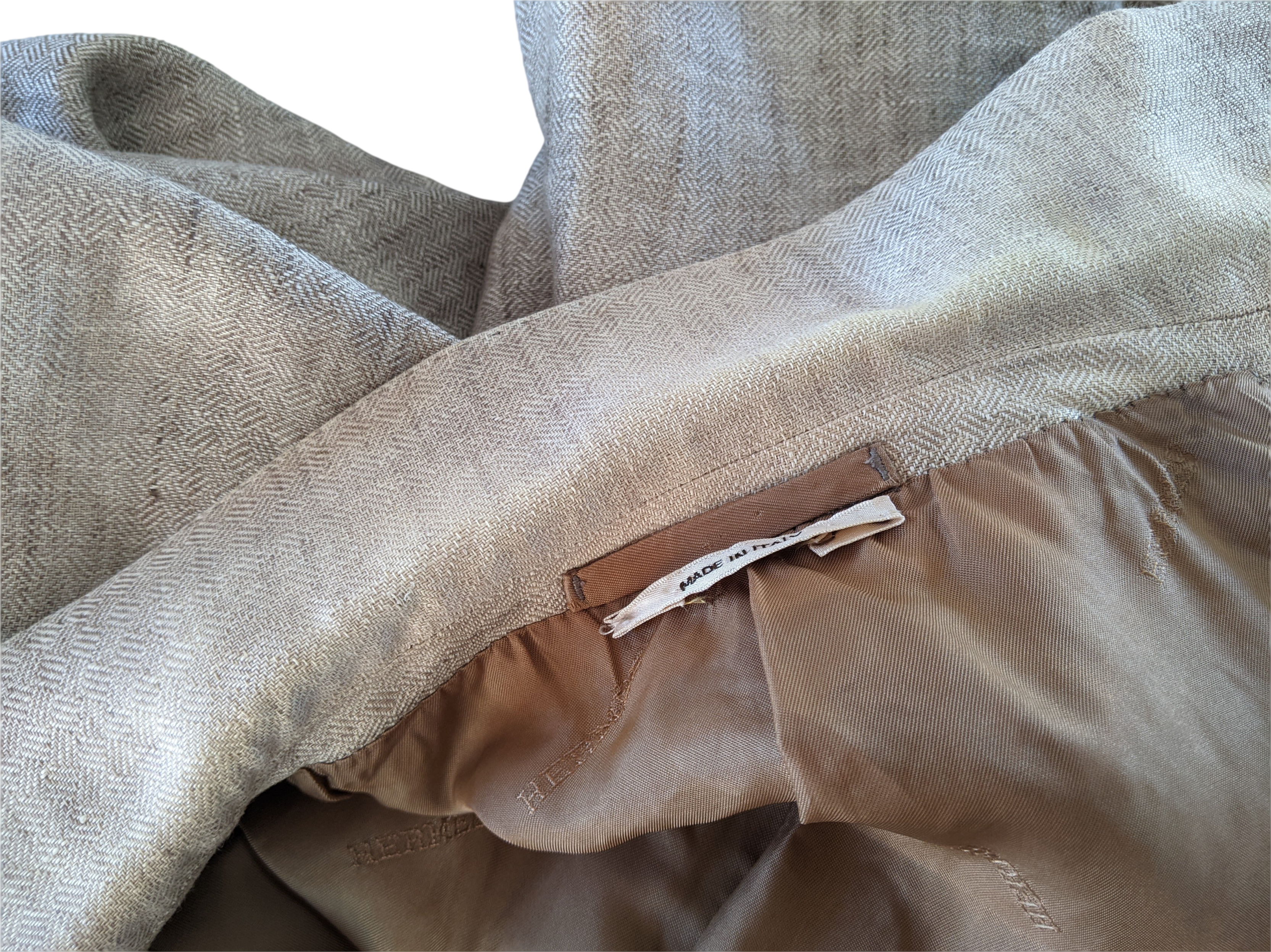 Hermes Natural Linen with Leather Details Men's Jacket Sz54