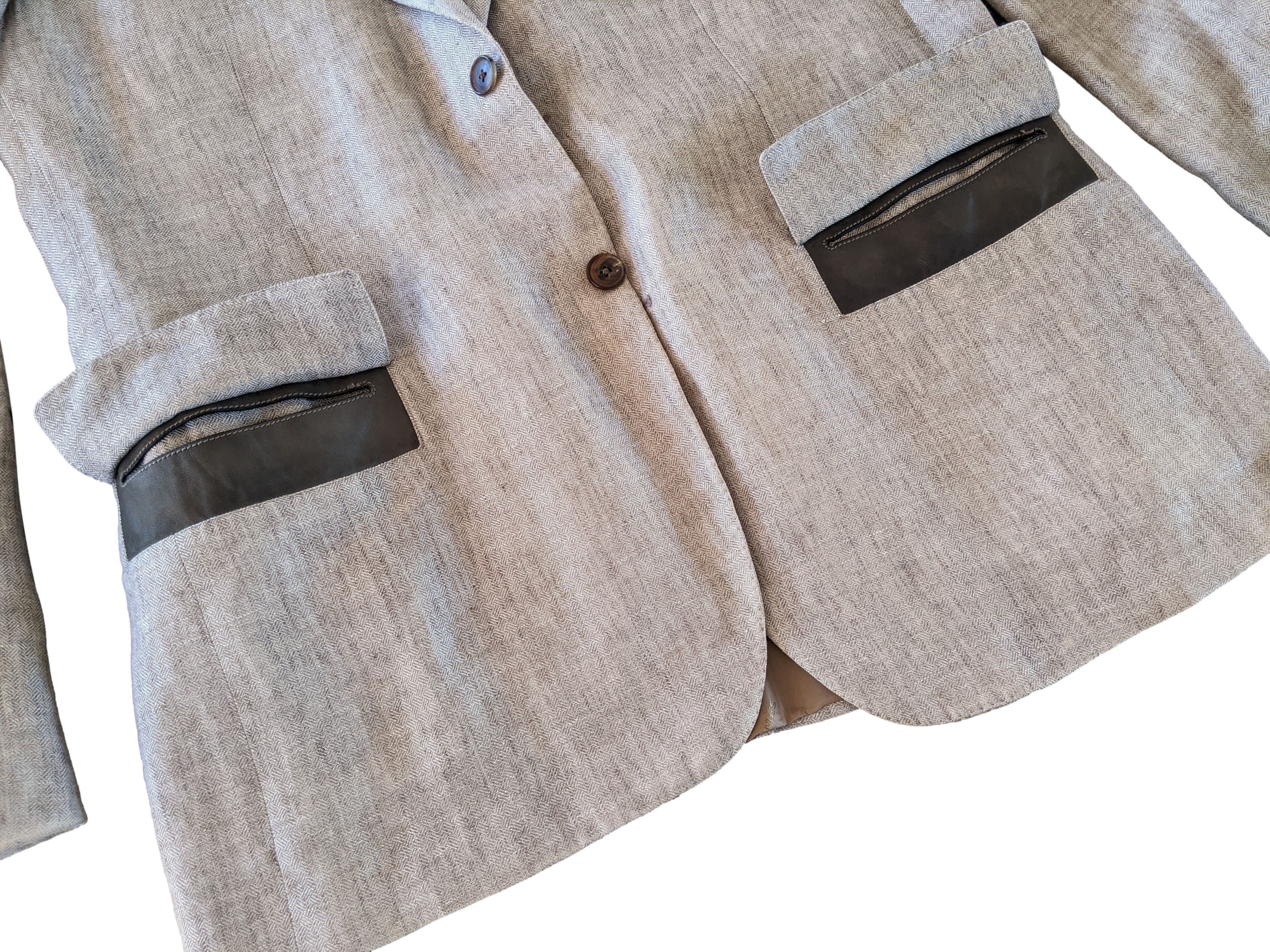Hermes Natural Linen with Leather Details Men's Jacket Sz54