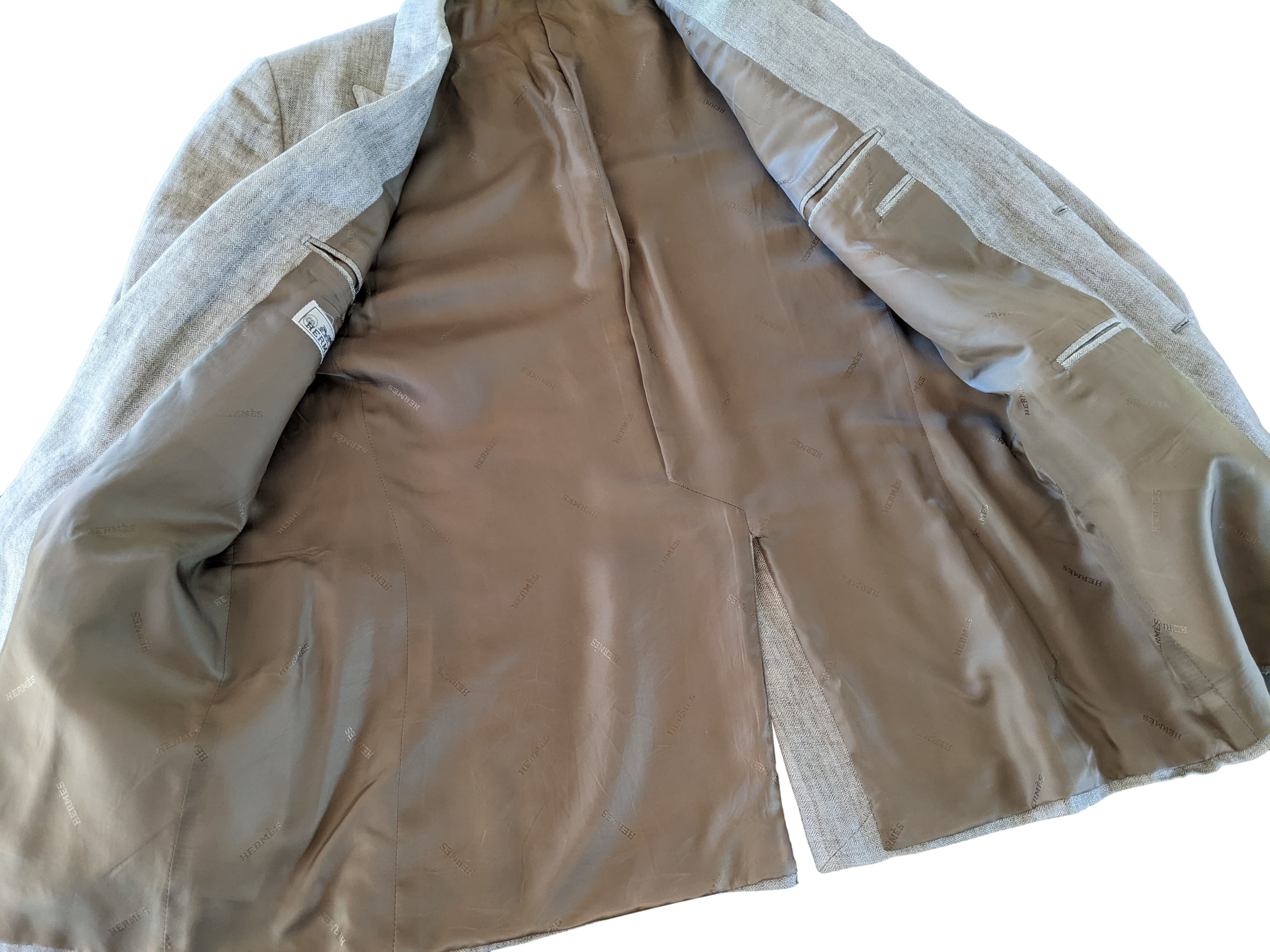 Hermes Natural Linen with Leather Details Men's Jacket Sz54