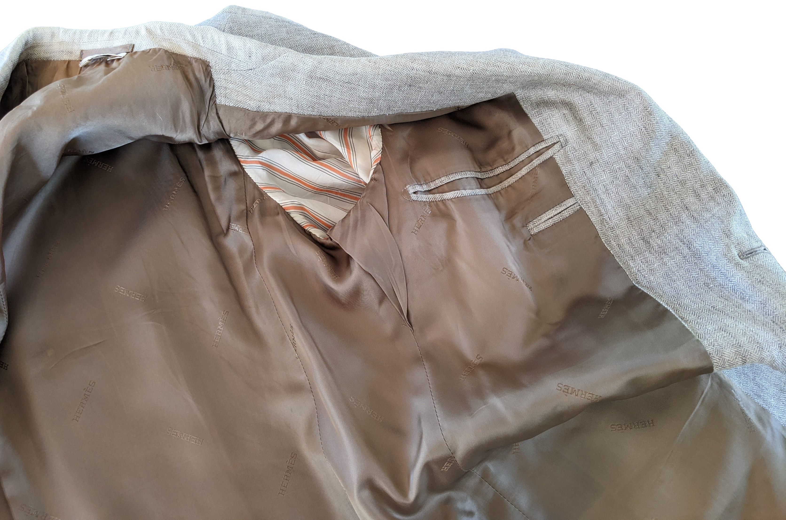 Hermes Natural Linen with Leather Details Men's Jacket Sz54