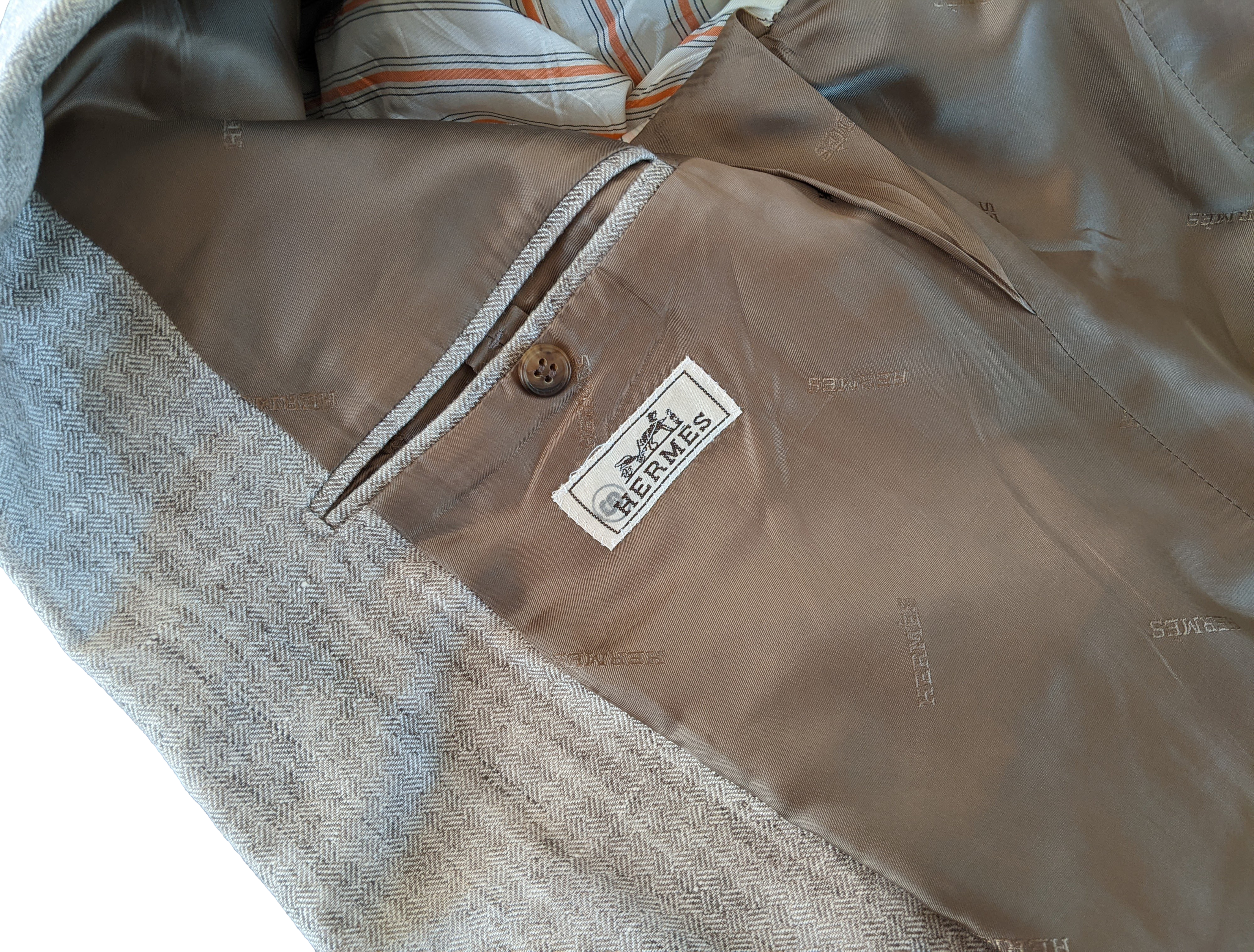 Hermes Natural Linen with Leather Details Men's Jacket Sz54