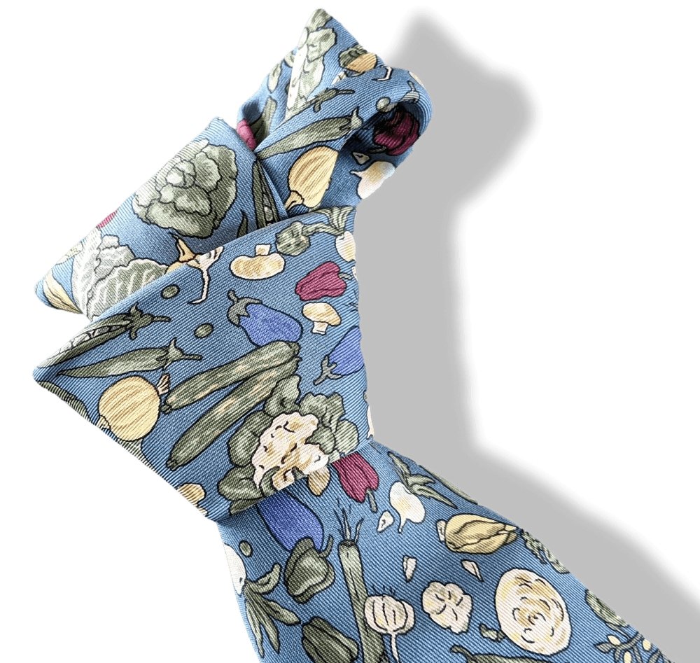 Hermes Lovely Vegetable Garden POTAGER Printed Twill Silk Tie, Mint in Box ! - poupishop