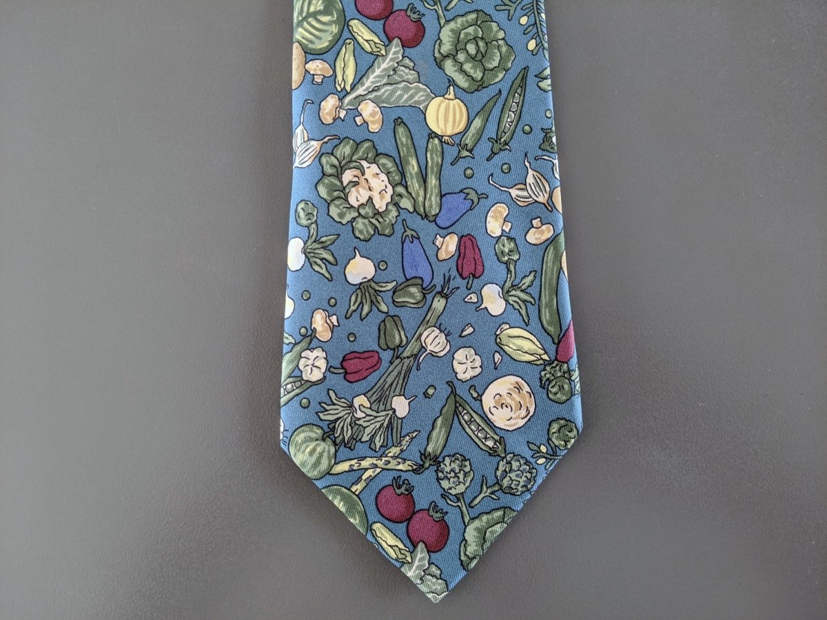 Hermes Lovely Vegetable Garden POTAGER Printed Twill Silk Tie, Mint in Box ! - poupishop
