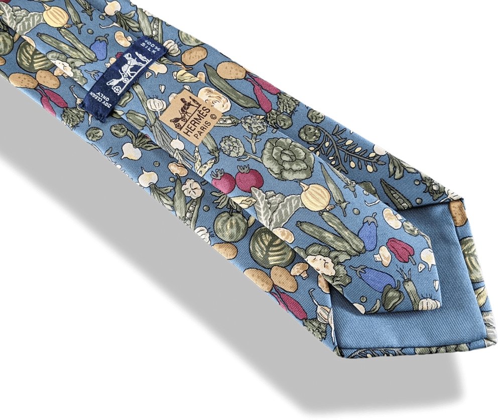 Hermes Lovely Vegetable Garden POTAGER Printed Twill Silk Tie, Mint in Box ! - poupishop