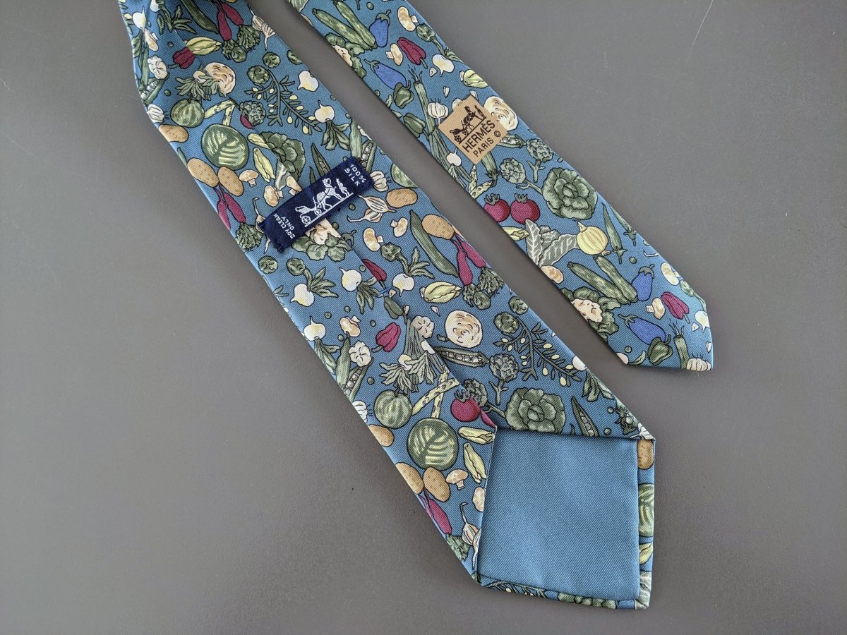 Hermes Lovely Vegetable Garden POTAGER Printed Twill Silk Tie, Mint in Box ! - poupishop