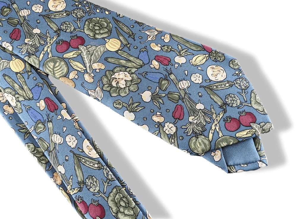 Hermes Lovely Vegetable Garden POTAGER Printed Twill Silk Tie, Mint in Box ! - poupishop