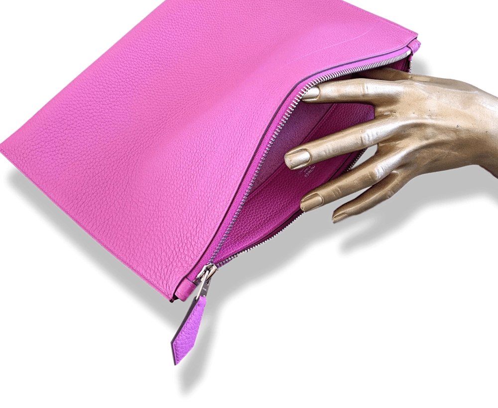 Hermes Magnolia Togo Calfskin TROUSSE BAZAR MM Zipped Pochette Bag, BNWTIB! - poupishop