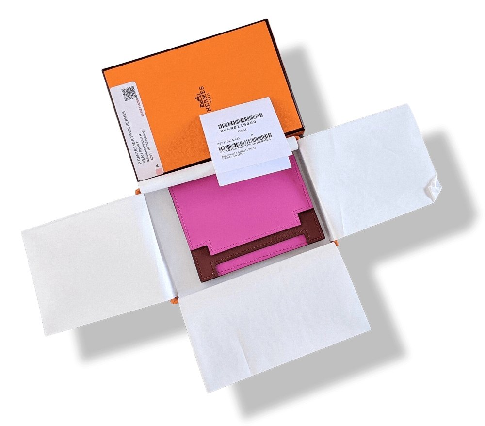 Hermes Magnolia/Rouge H Swift Calfskin RABAT H 8CC CARD HOLDER, BNWTIB! - poupishop
