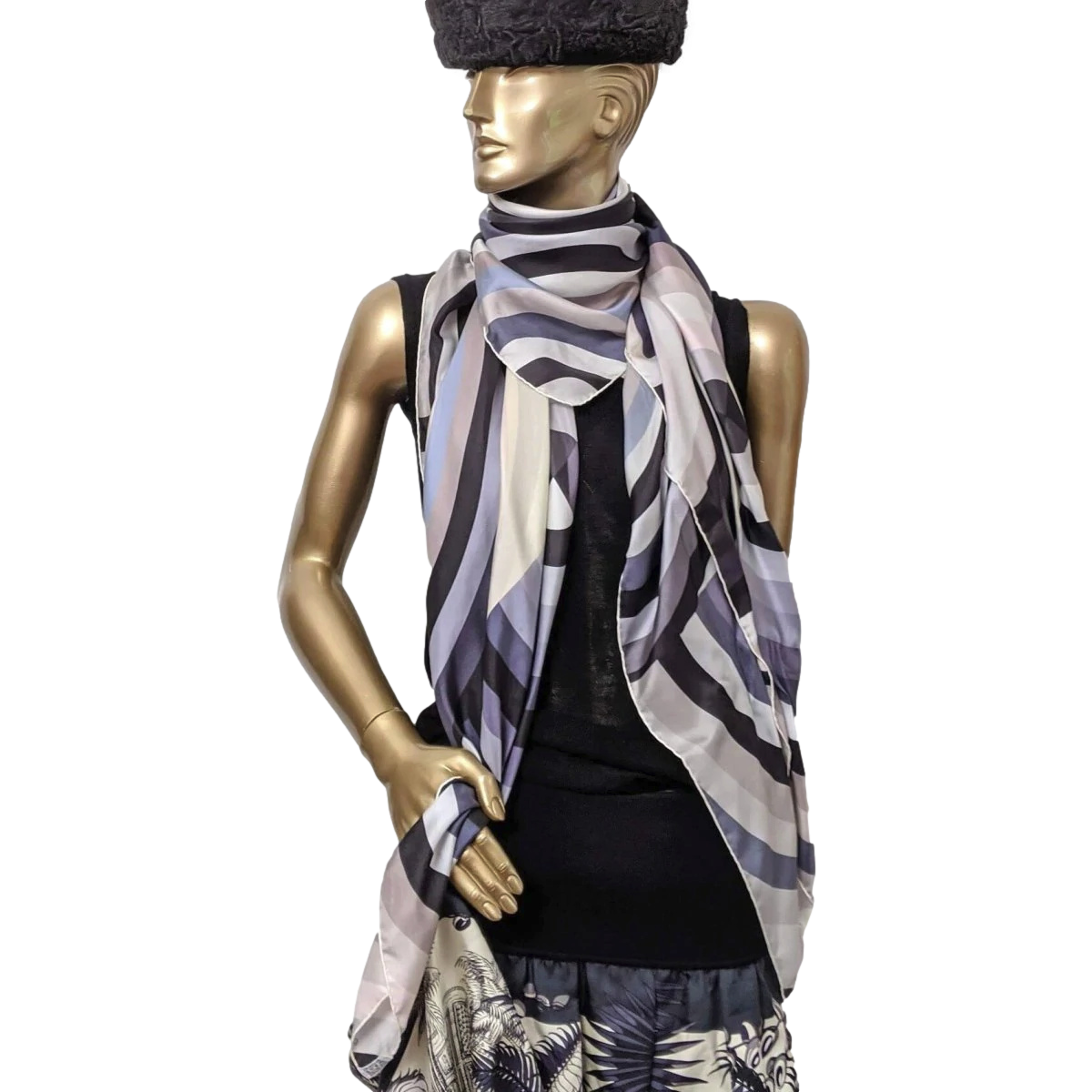 Hermes 2011 Noir/Gris/Blanc MARCELINA by Natalie Rich-Fernandez Summer Silk Carre Geant 140 cm