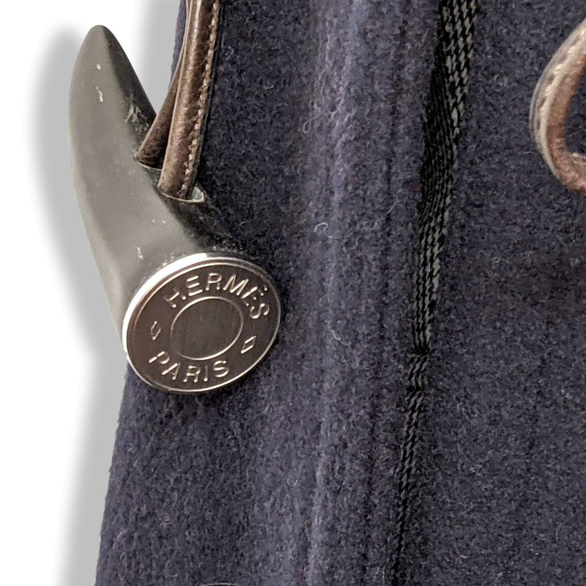 Hermes Marine Wool/Brown Calfskin Leather Men's Wool Duffle-Coat with Horn Buttons 56, PUR LUXE, New! - poupishop