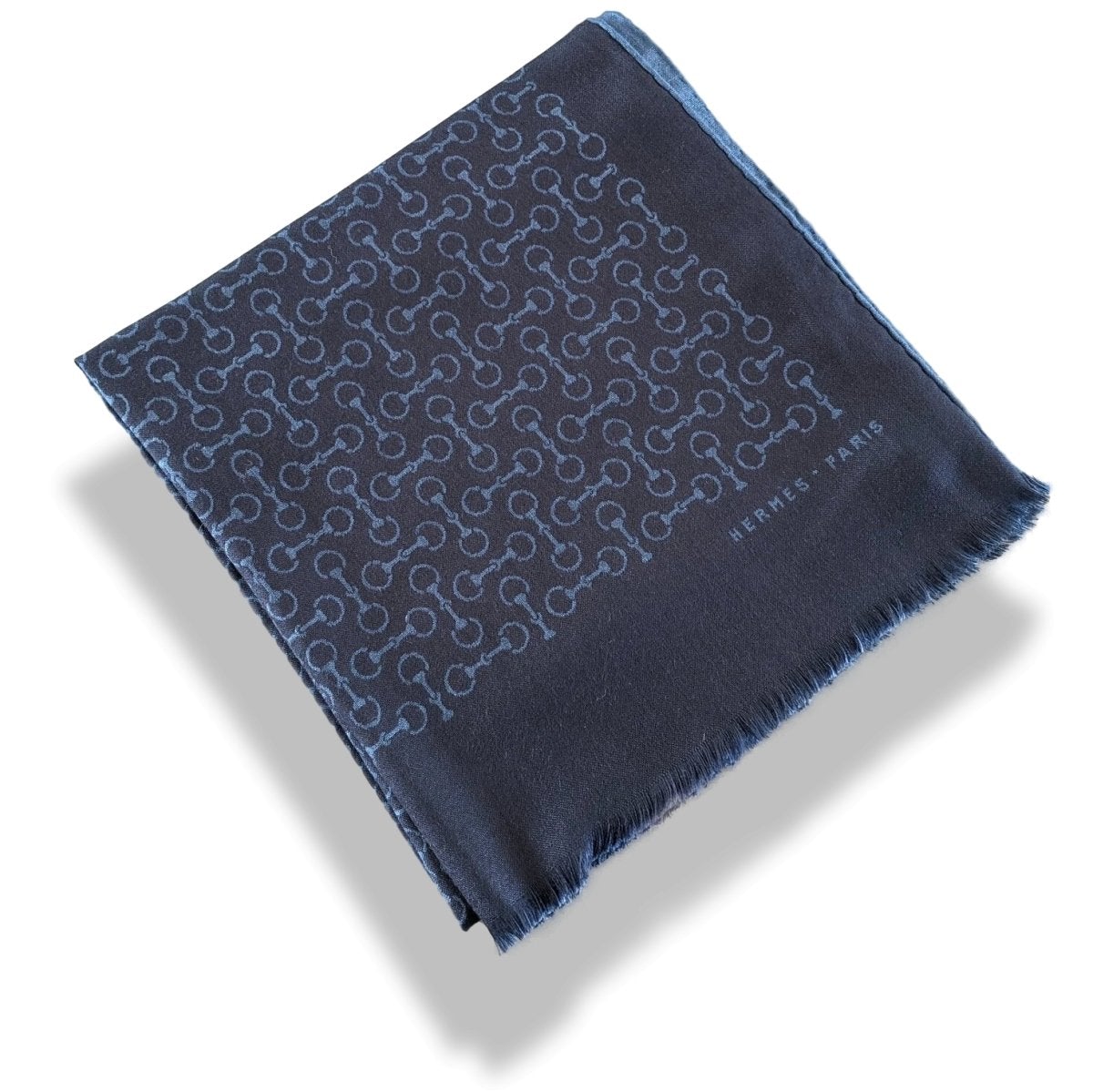 Hermes Marine/Bleu Pilote MORS MUFFLER Woven 70% Cashmere Reversible Stole 63 x 180 cm, BNWT! - poupishop