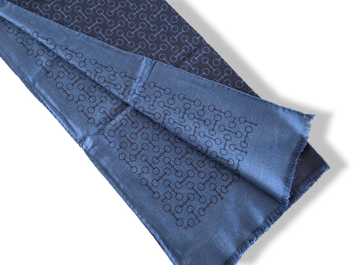 Hermes Marine/Bleu Pilote MORS MUFFLER Woven 70% Cashmere Reversible Stole 63 x 180 cm, BNWT! - poupishop