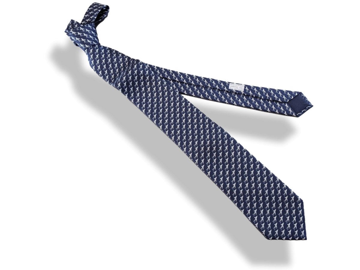 Hermes Marine/Gris Special Issue for NETJETS Planes Twill Silk Tie 9 cm Nr. 606055 OA, New! - poupishop