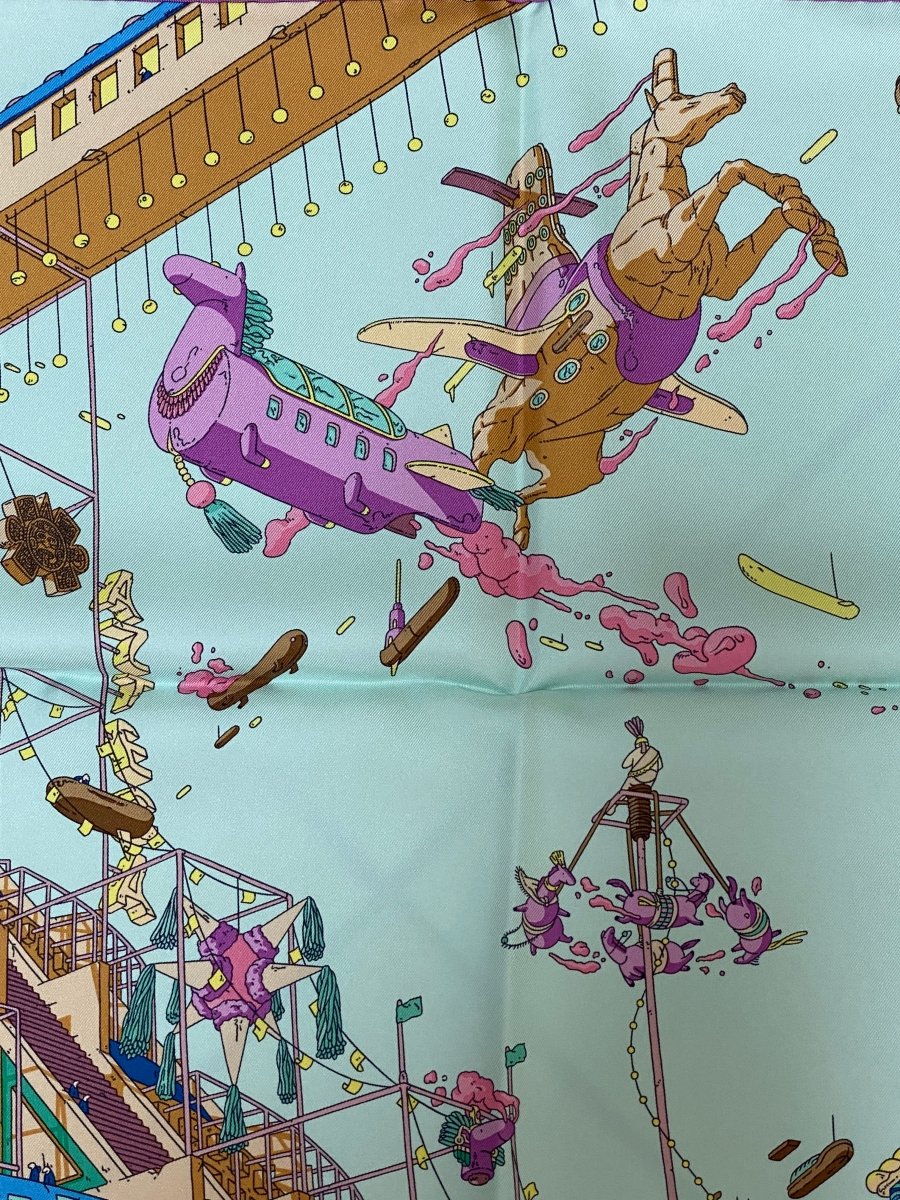 Hermes Mauve/Aqua/Camel LA LEGENDE DU CHEVAL A PLUMES by Ugo Gattoni Twill 90cm, BNWTIB! - poupishop