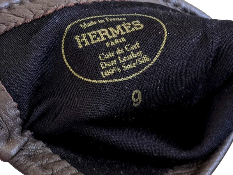 Hermes Men Ebene Deer/Silk Cerf Gloves Sz095