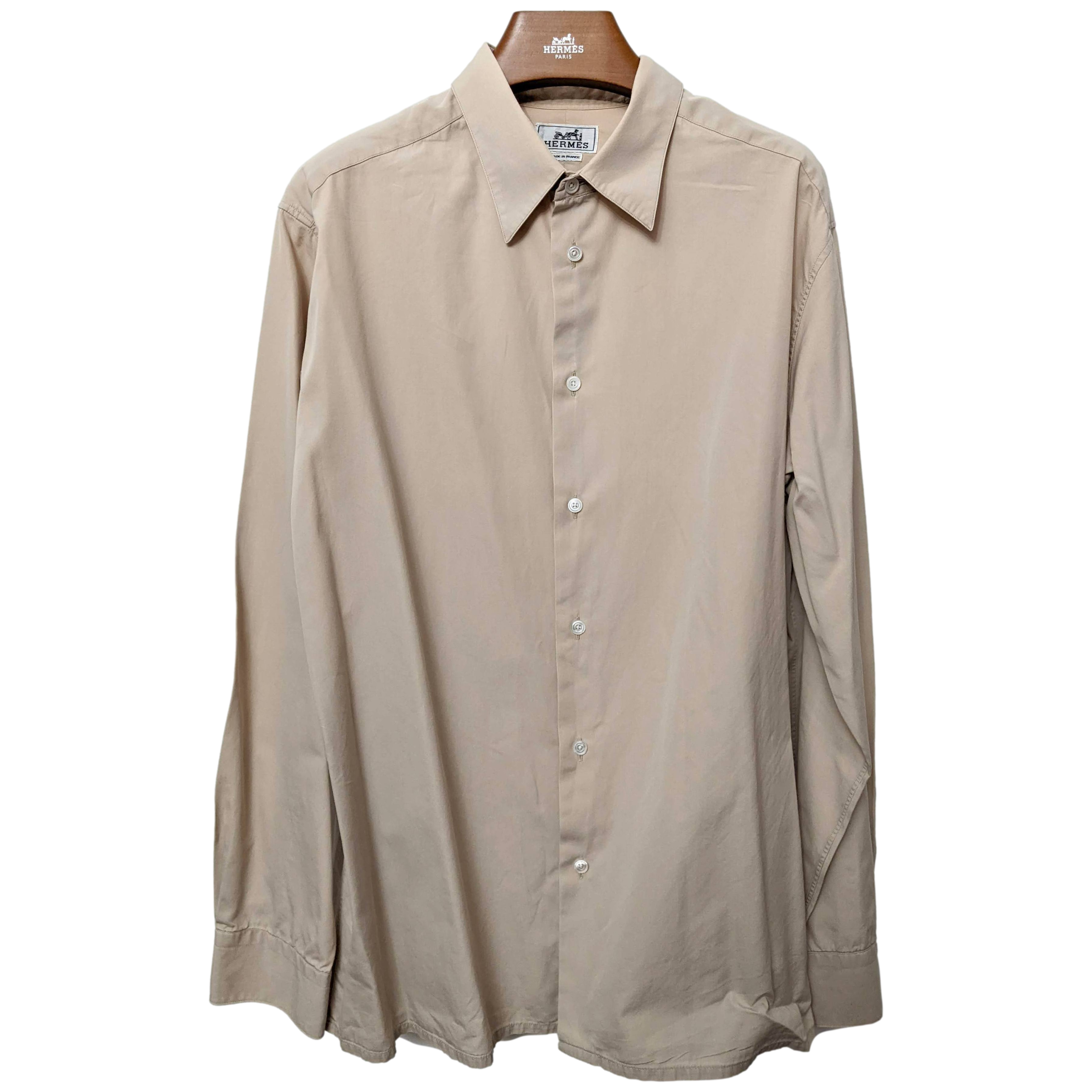 Hermes Men's Beige Cotton Long Sleeves Shirt