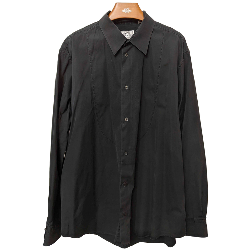 Hermes Men's Noir Cotton Long Sleeves Shirt with Plastron
