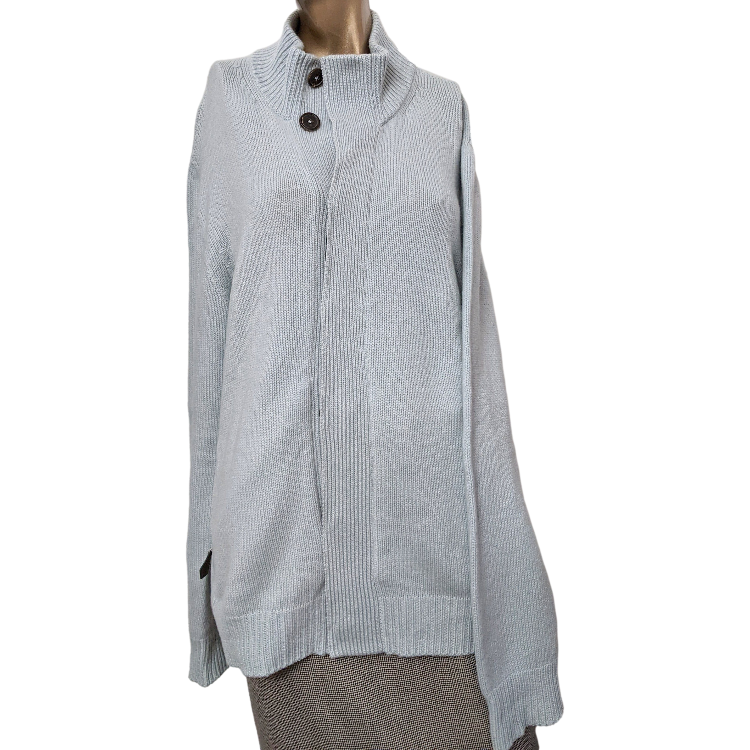 Produits Hermes Men's Bleu Clair 100% Cashmere Cable Knit Cardigan SzL