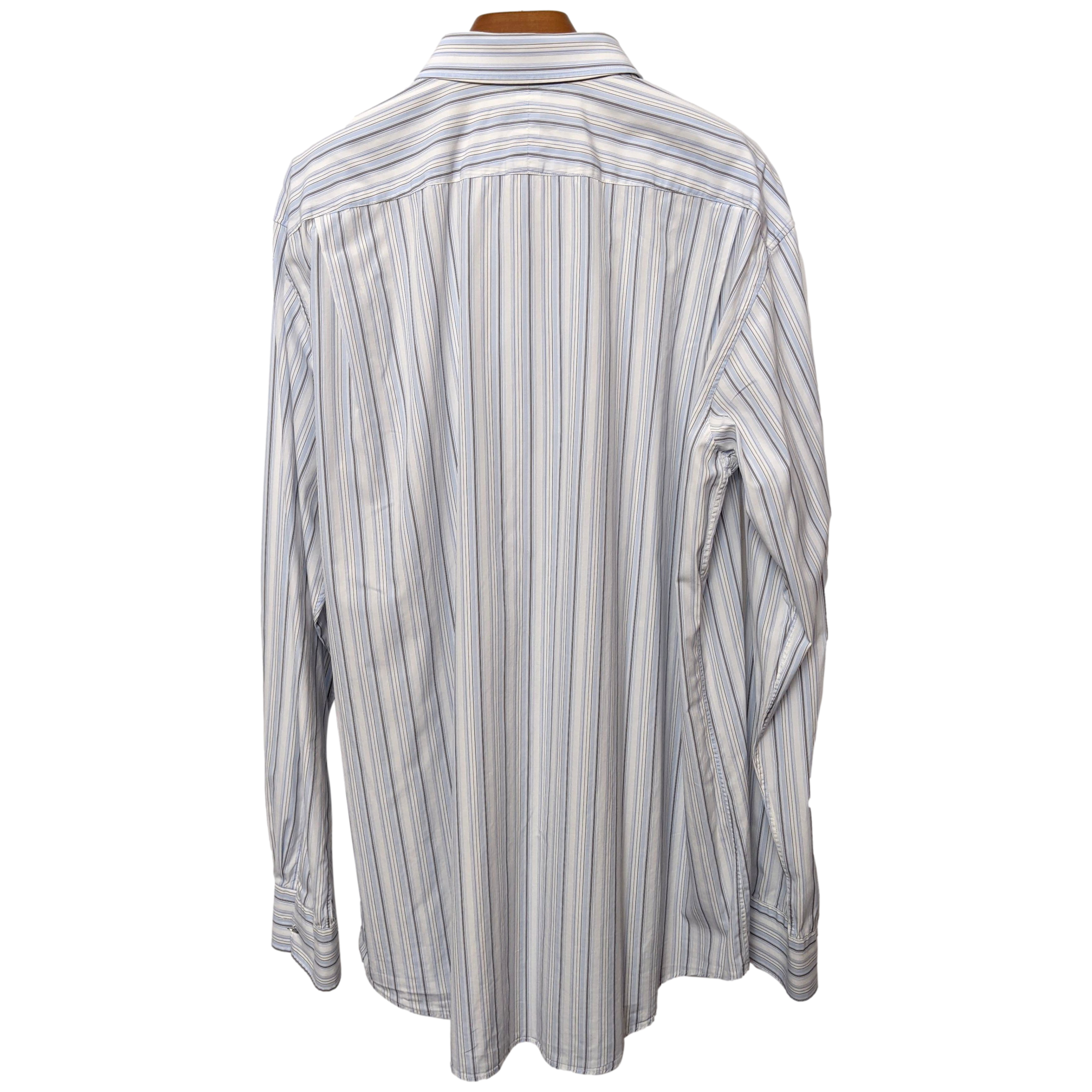 Hermes Men's Blue Lined Cotton Long Sleeves Shirt, Sz44
