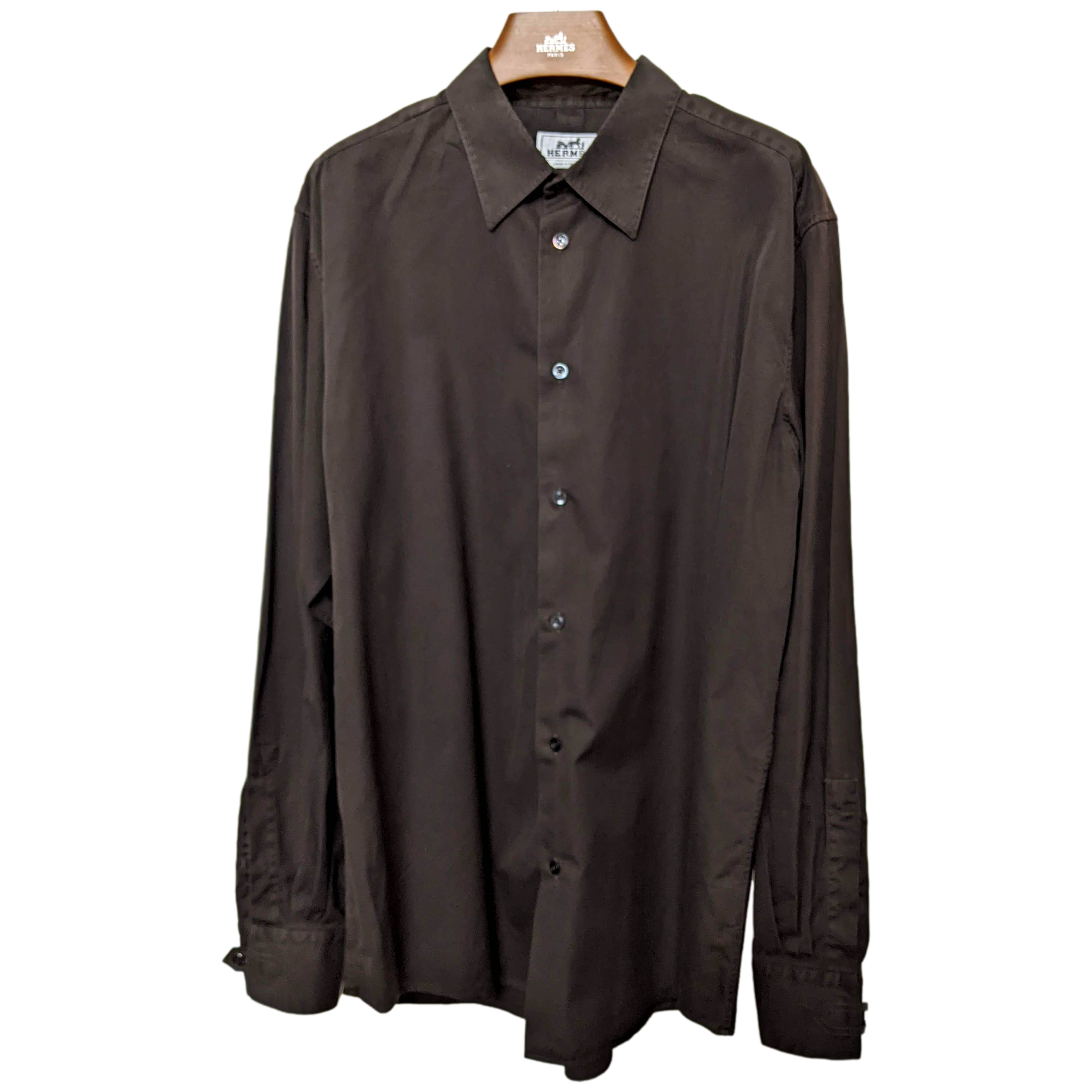Hermes Men's Ebene Cotton Long Sleeves Shirt with Removabe Lambskin Tabs