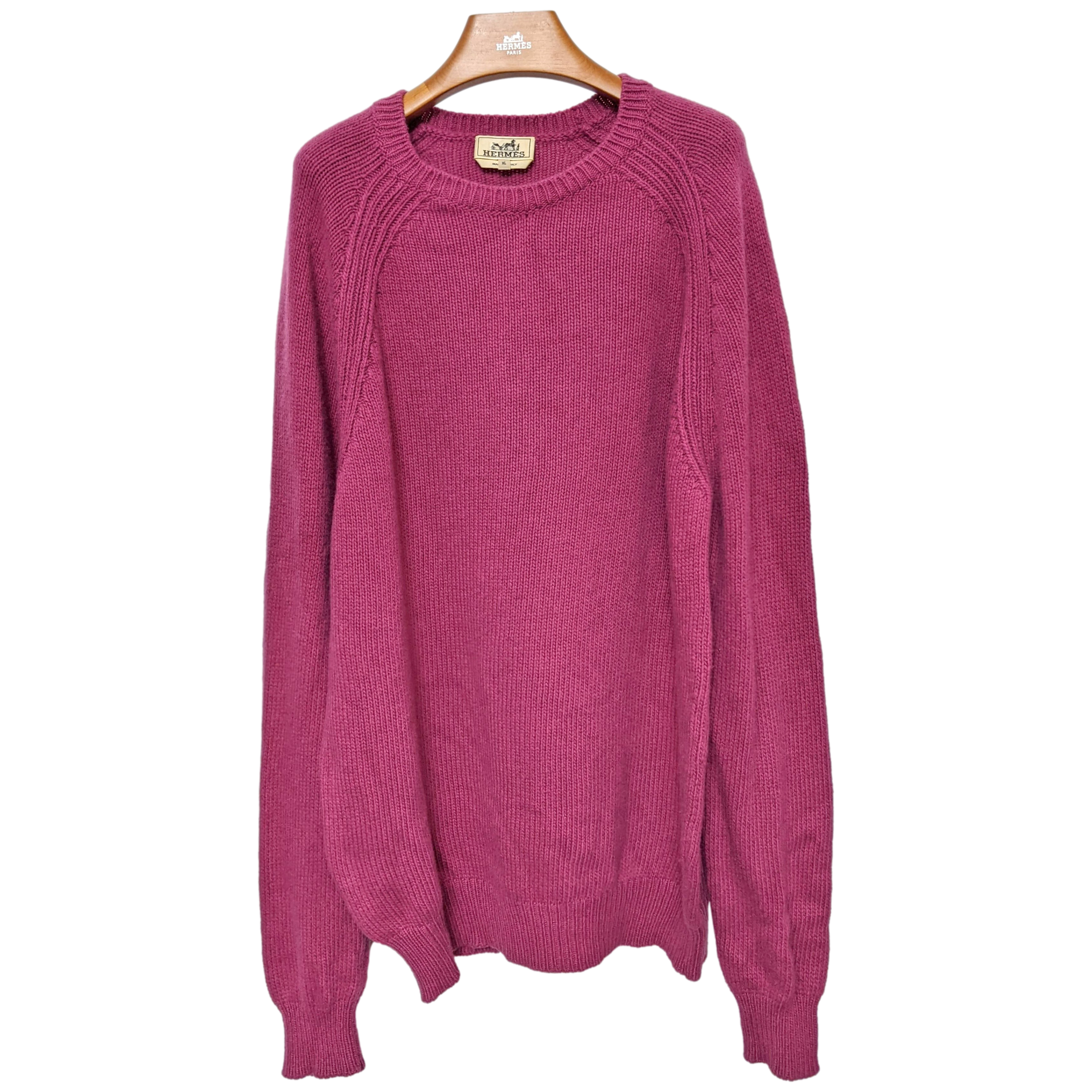 Produits Hermes Men's Dark Fuchsia 100% Cashmere Classic Round Neck Sweater SzXL