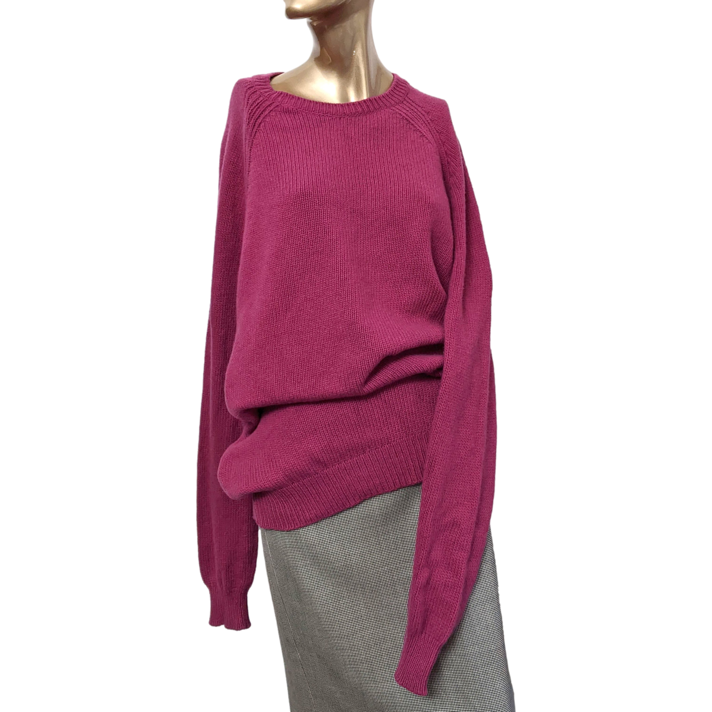 Produits Hermes Men's Dark Fuchsia 100% Cashmere Classic Round Neck Sweater SzXL
