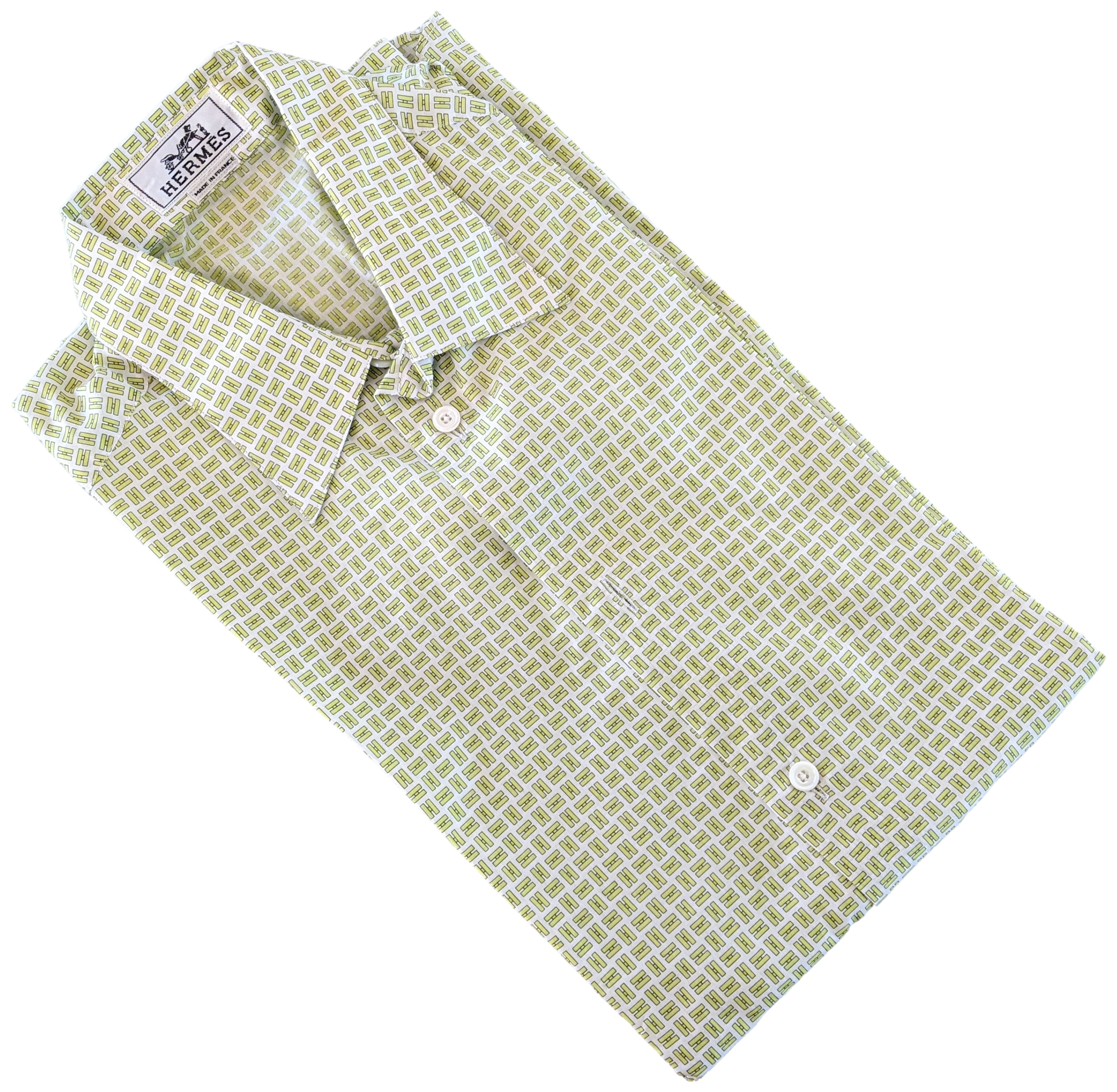 Hermes Men's Vert Pomme H Cotton Long Sleeves Shirt, Sz39