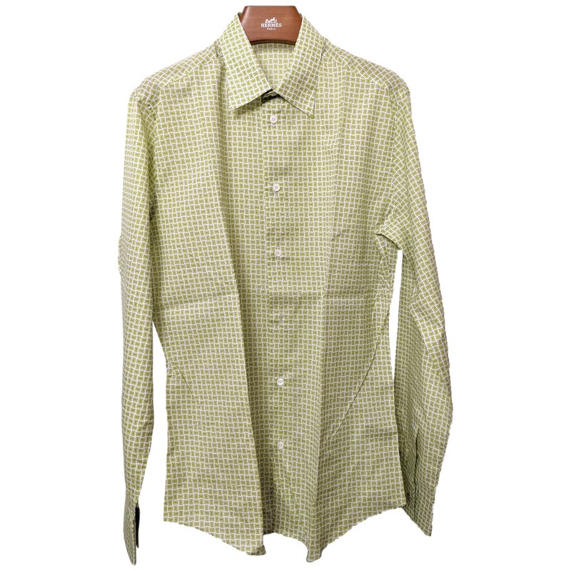 Hermes Men's Vert Pomme H Cotton Long Sleeves Shirt, Sz39