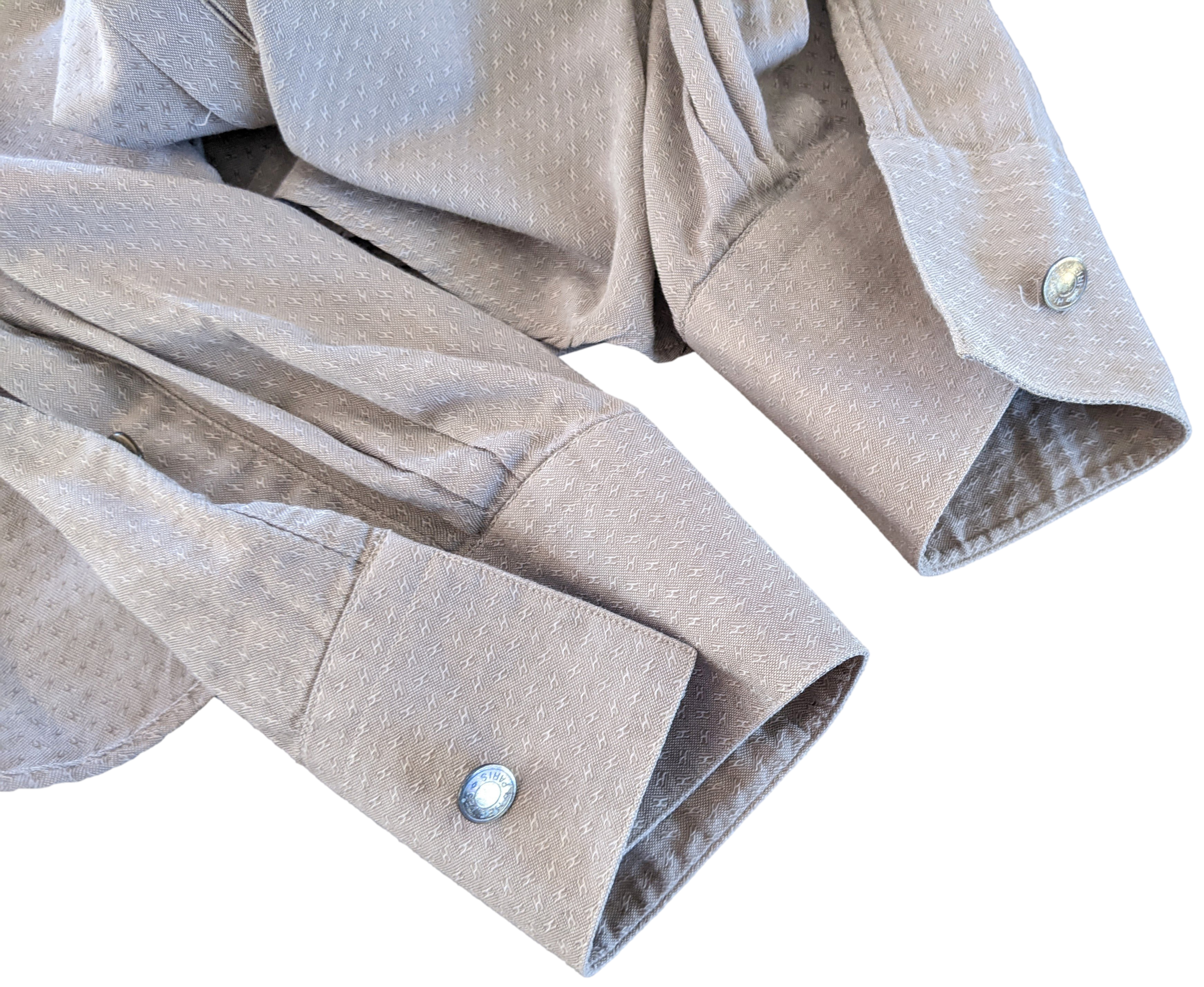 Hermes Men's Grey Cotton Long Sleeves Shirt with Removabe Lambskin Tabs missing