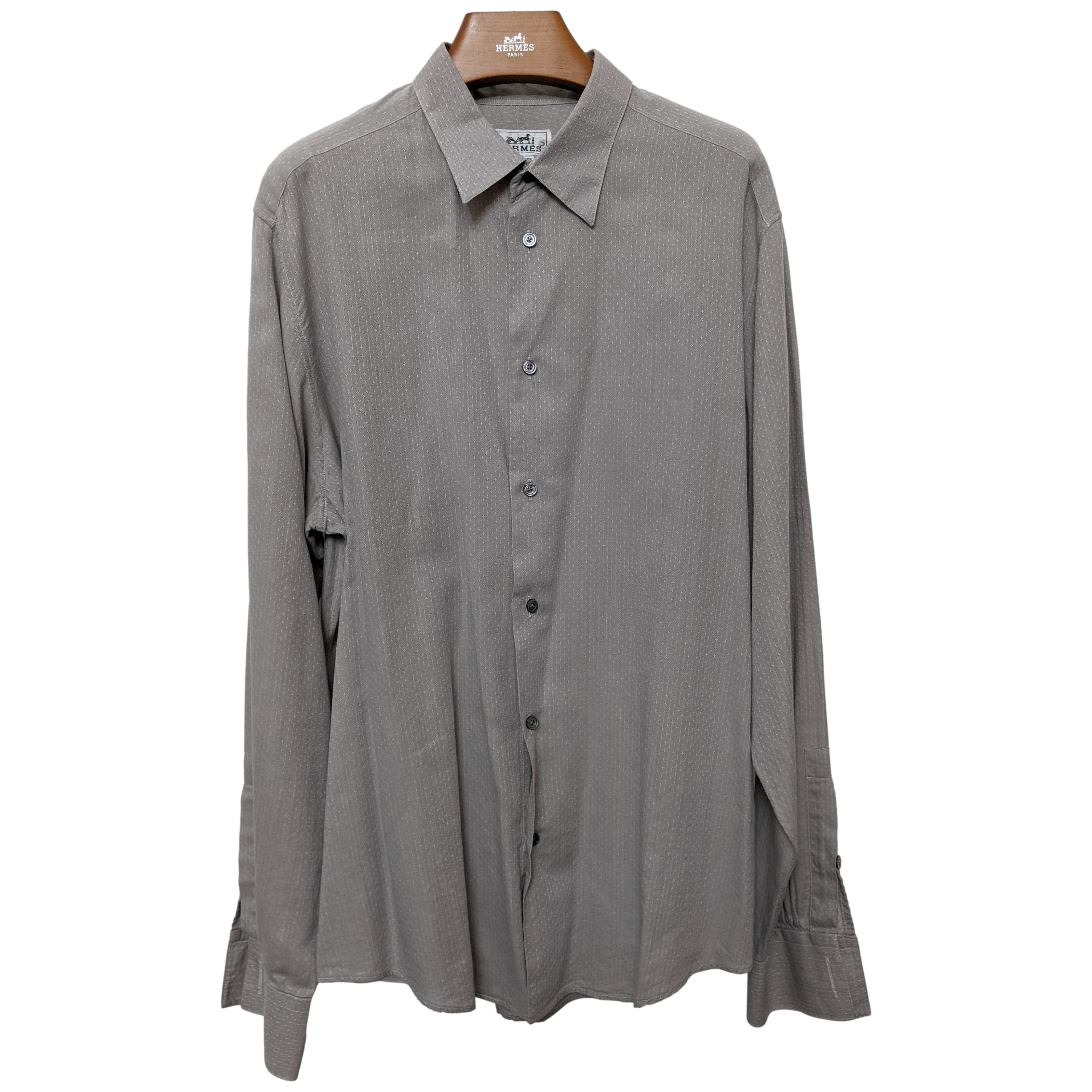 Hermes Men's Grey Cotton Long Sleeves Shirt with Removabe Lambskin Tabs missing