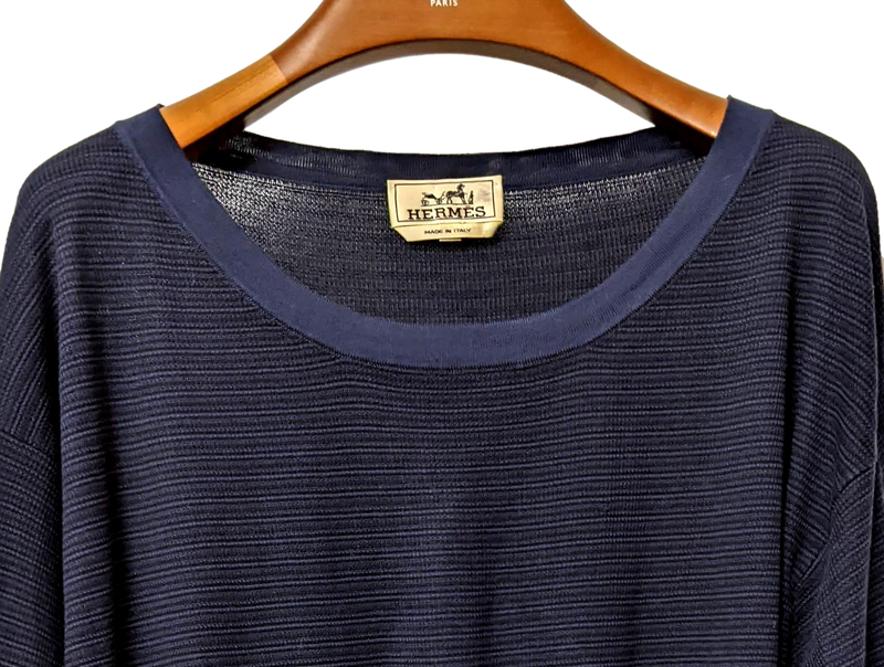 Hermes Men's Marine 100% Silk Classic Round Neck Sweater