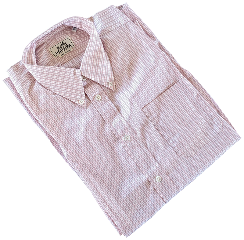 Hermes Men's Plaid Rose Cotton Long Sleeves Shirt, Sz42