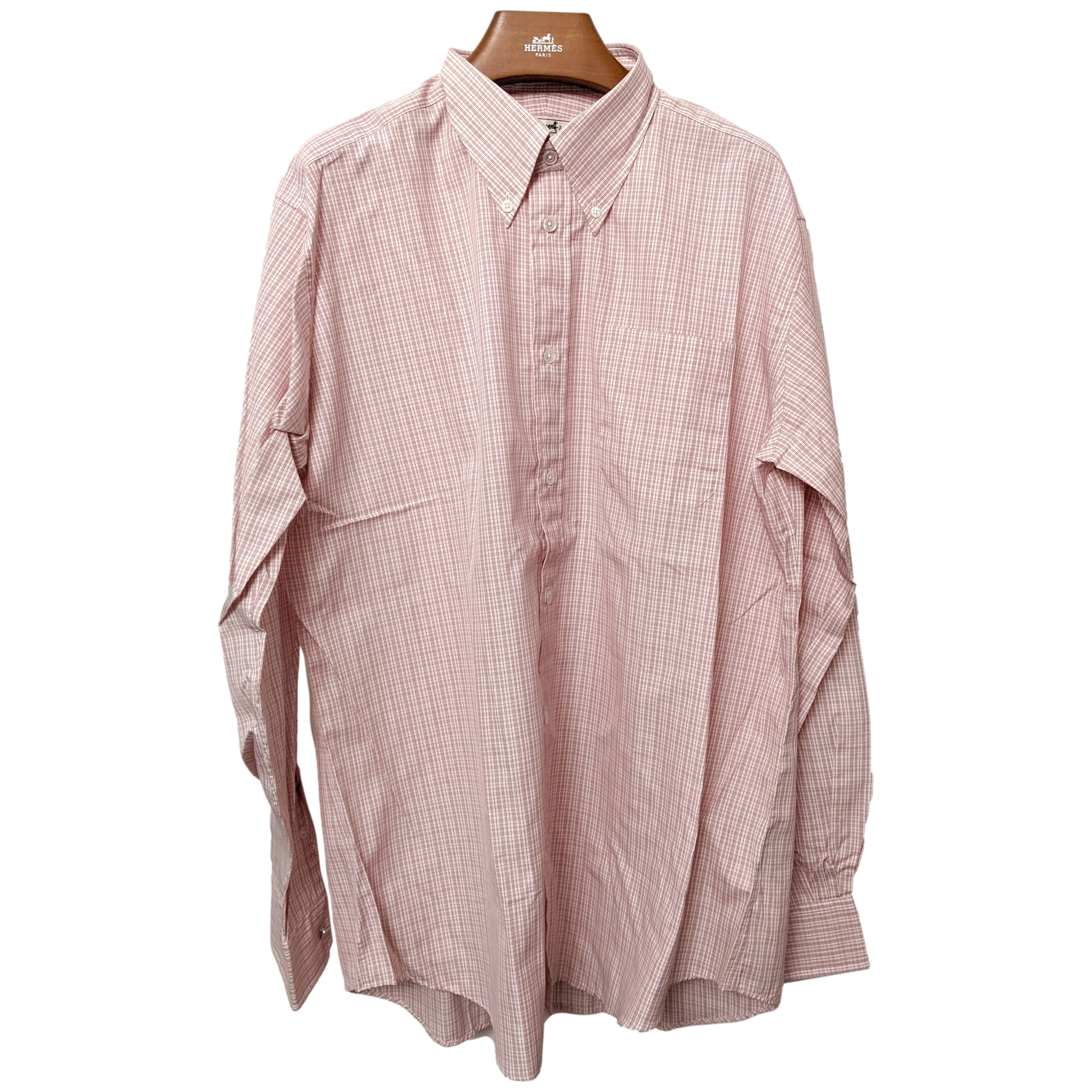 Hermes Men's Plaid Rose Cotton Long Sleeves Shirt, Sz42