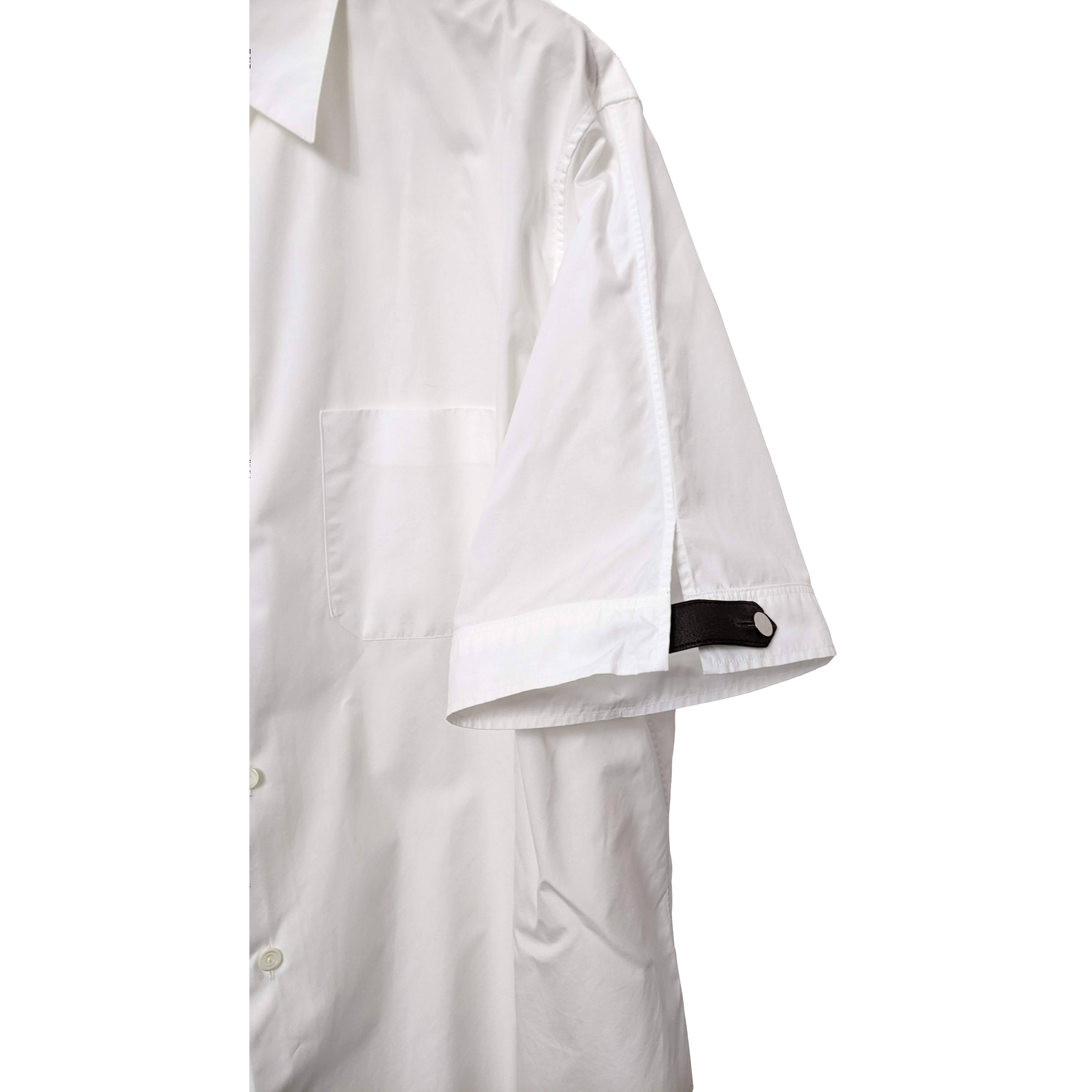 Hermes Men's White Cotton Short Sleeves Shirt with Removabe Lambskin Tabs